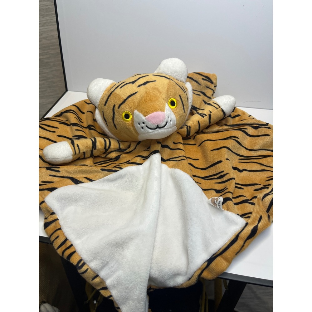Love By Emi Tiger Plush Security Blanket Lovey‎ White Trim